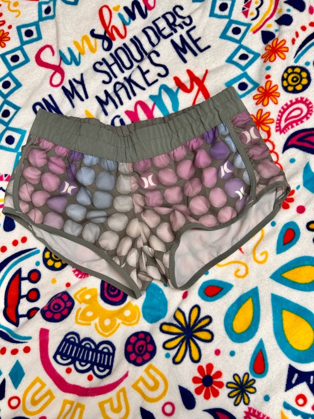 Hurley Women's Gray Board Shorts with Purple Accents